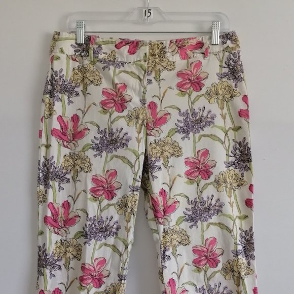 Ann Taylor Loft Petites Women's FLoral White Multi Pants Size 10P - Picture 2 of 6